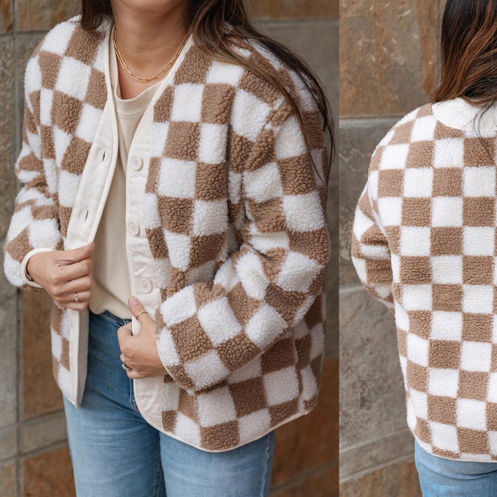 MIOU MUSE checkered oversized jacket in tan